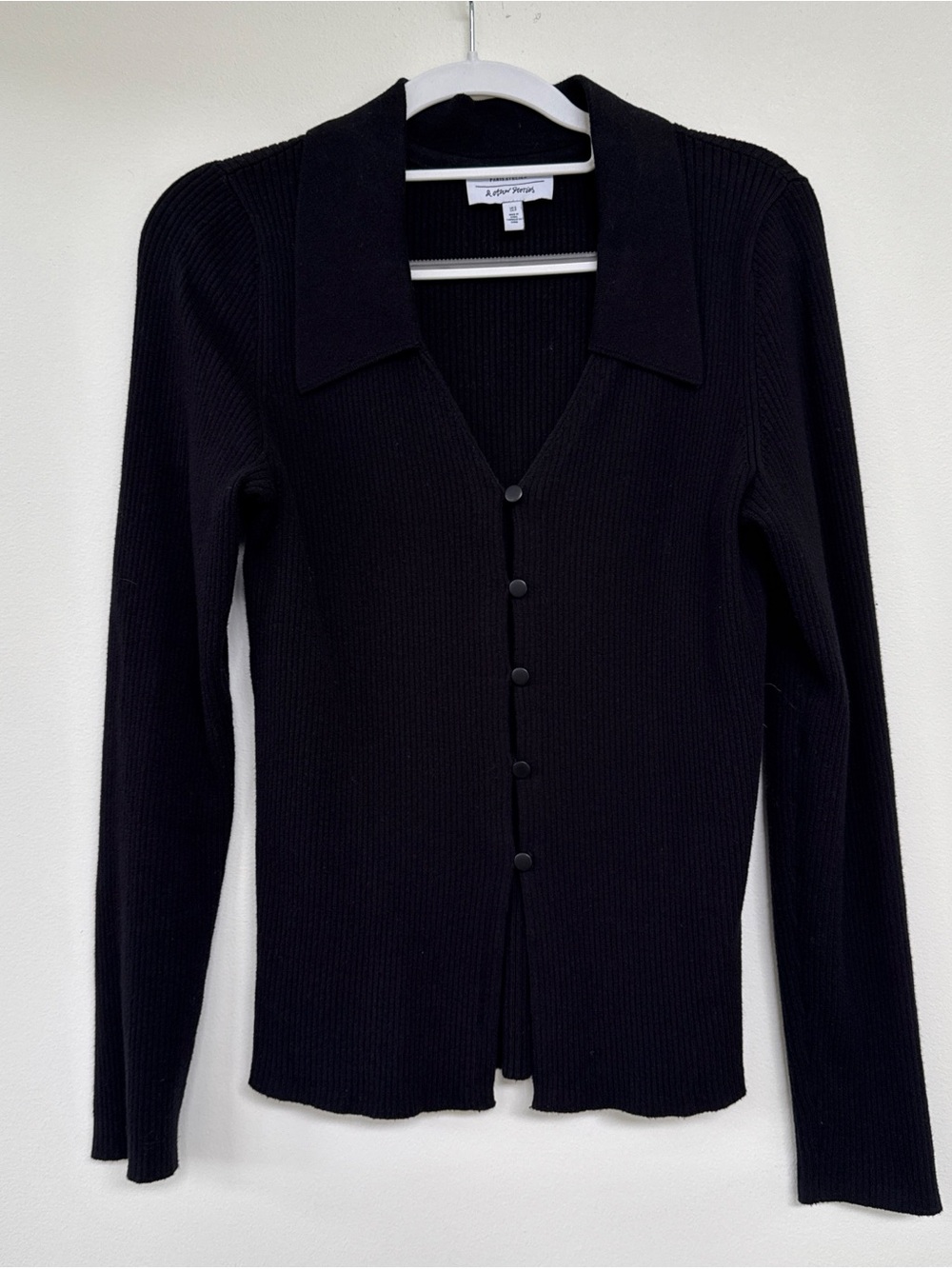 & Other Stories Black Ribbed Button-Front Cardigan Sweater
